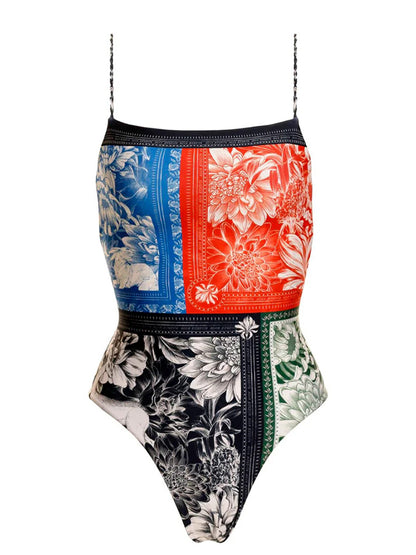 Printed One Piece Swimsuit and Sarong or Printed Pants