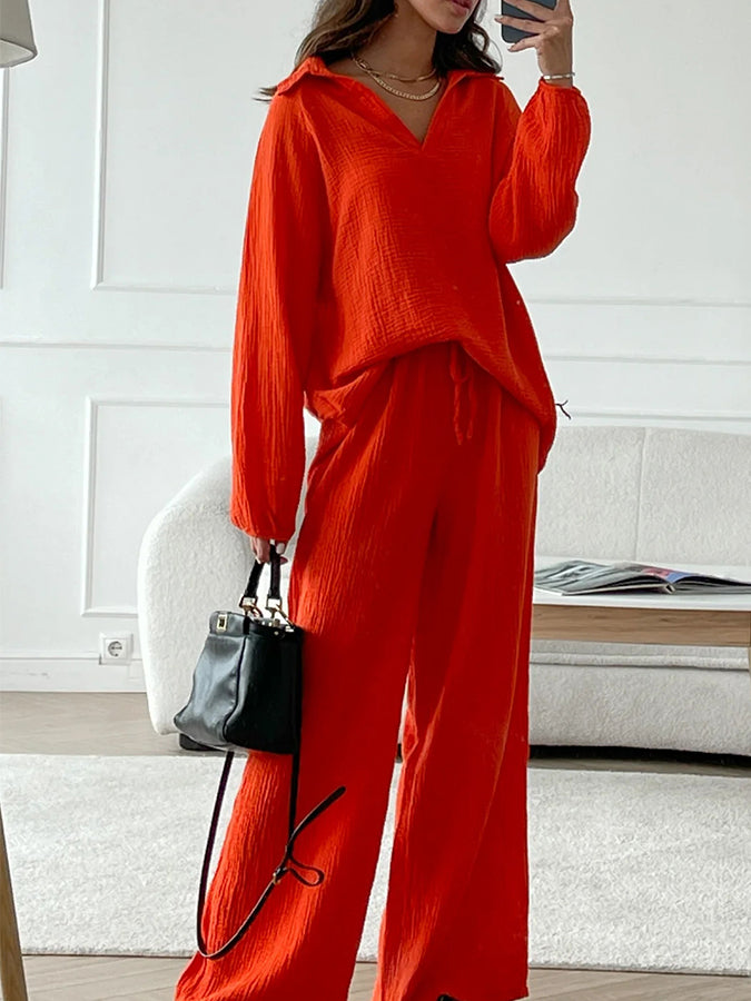 V Neck Long Sleeves Shirt and Pants Sets