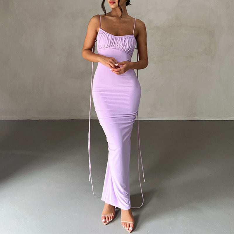 V Neck Lace-up Backless Maxi Dress