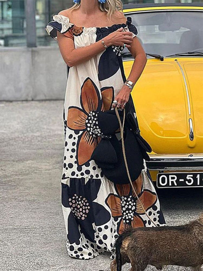 Printed Off Shoulder Maxi Dress