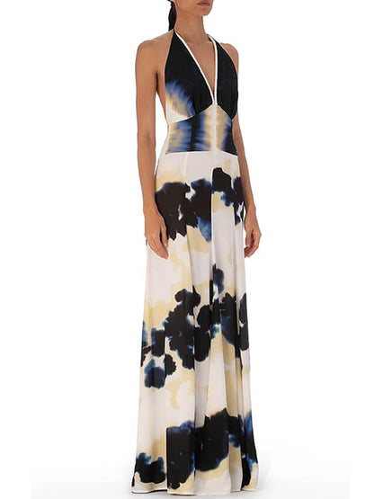 Tie Dye Gradient Printed One Piece Swimsuit and Skirt