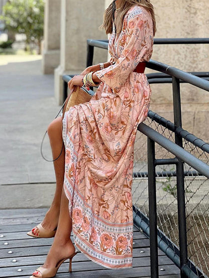 Long Sleeves Printed Maxi Dress