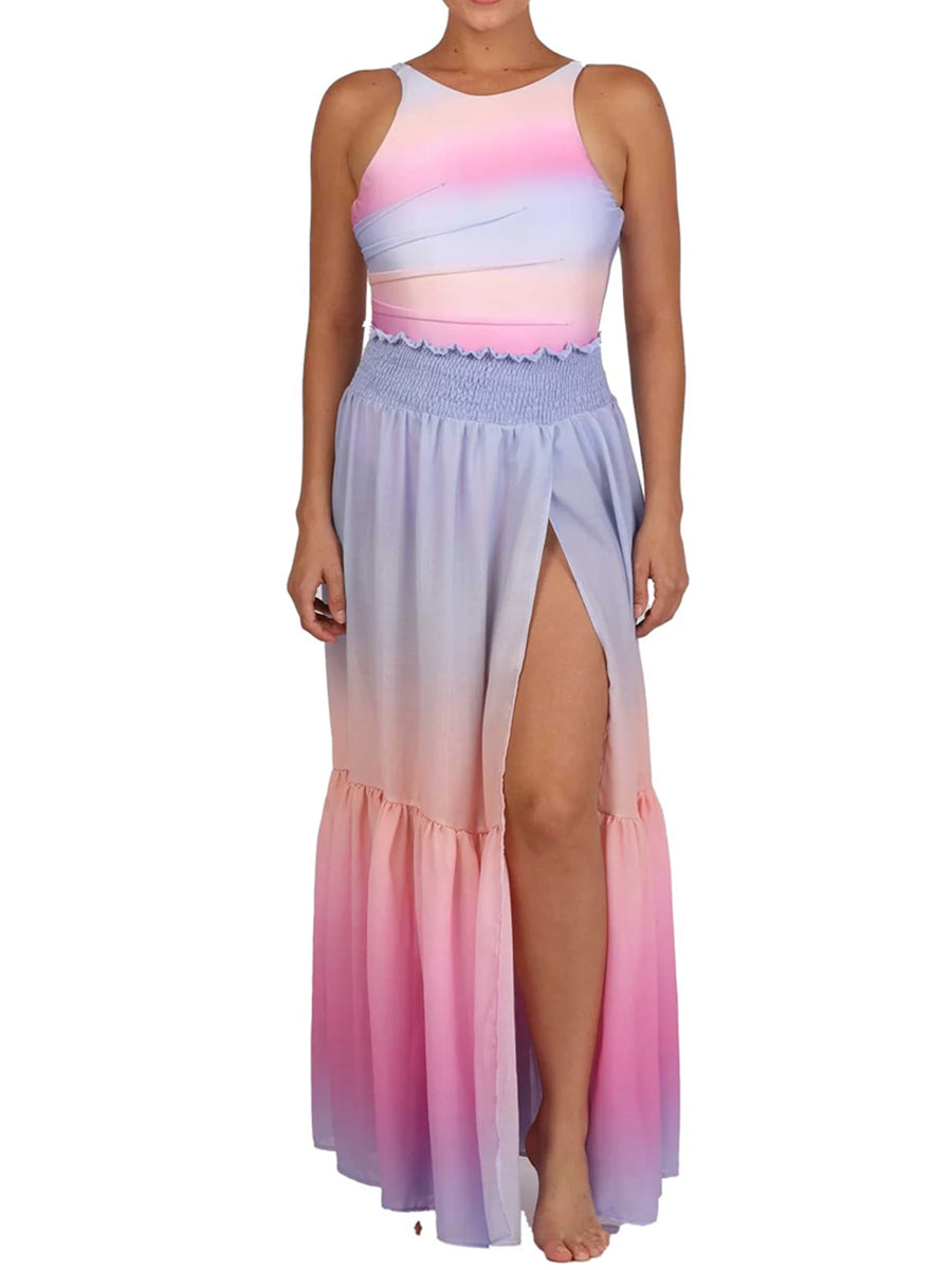 Gradient Color Bikini and Skirt