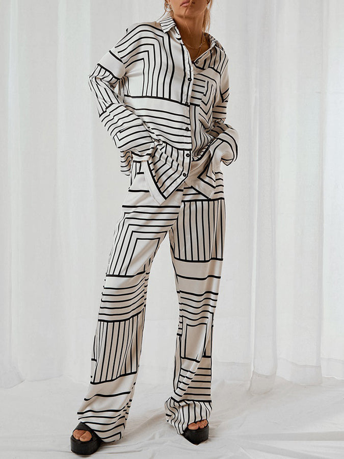Geometric Printed Long Sleeves Shirt and Pants Sets