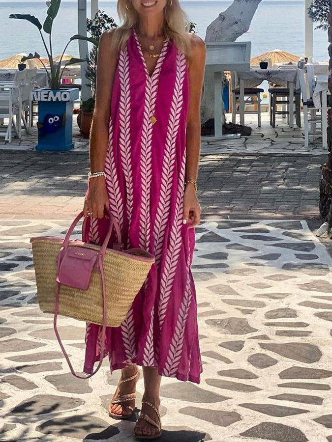 V Neck Sleeveless Printed Maxi Dress