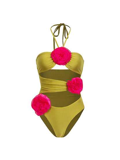 Cut-out 3d Flower One Piece Swimsuit and Skirt