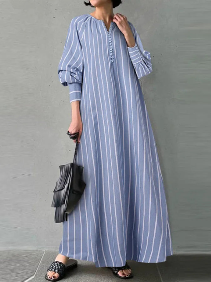 Long Sleeves Stripes Maxi Dress