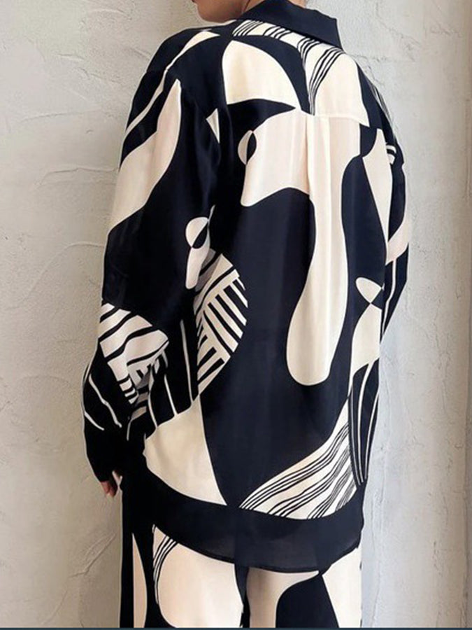 Long Sleeves Printed Blouse and Pants Sets