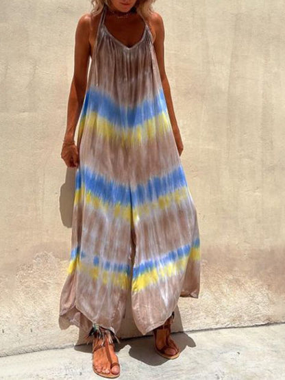 Tie-dye Sleeveless Wide-leg Jumpsuits