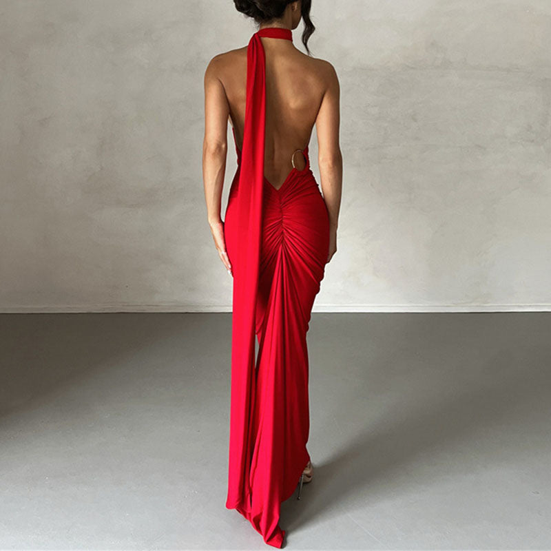 Halter Lace-up Backless Maxi Dress