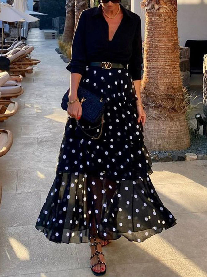 Black Polka Dots Printed Skirt