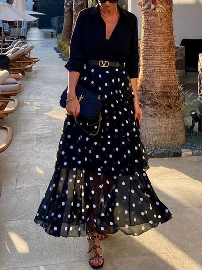 Black Polka Dots Printed Skirt