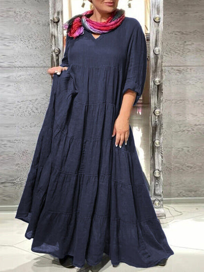 Long Sleeves V Neck Maxi Dress