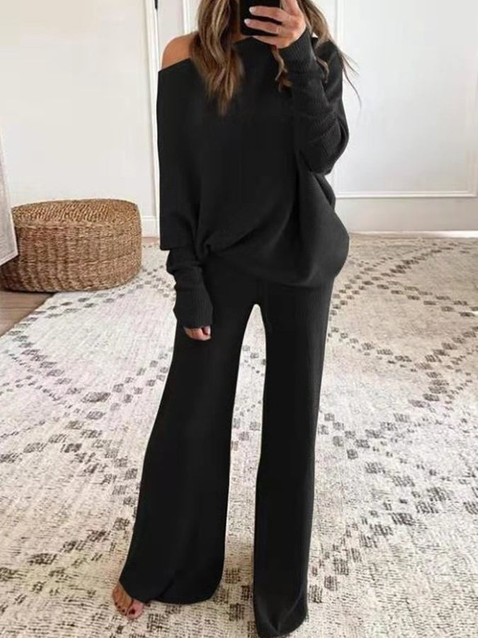 Knitted Long Sleeves Top and Pants Two Pieces Sets