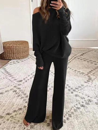 Knitted Long Sleeves Top and Pants Two Pieces Sets