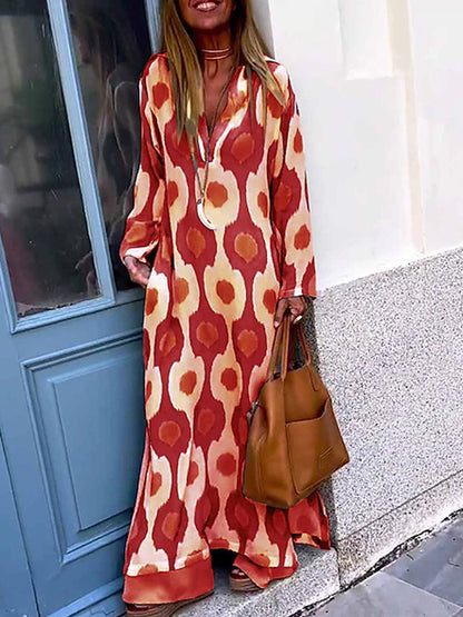 Long Sleeves Printed Maxi Dress