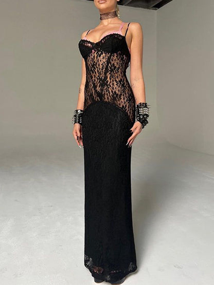 Lace See-through Croset Maxi Dress