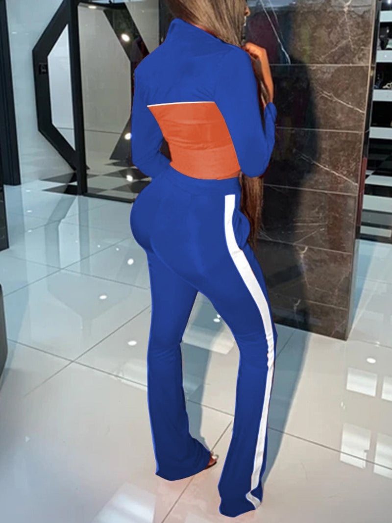 Crop Top Striped Patchwork Flared Pants Set Ac2066