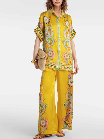 Luxe Satin Oversized Pants With Modern Print