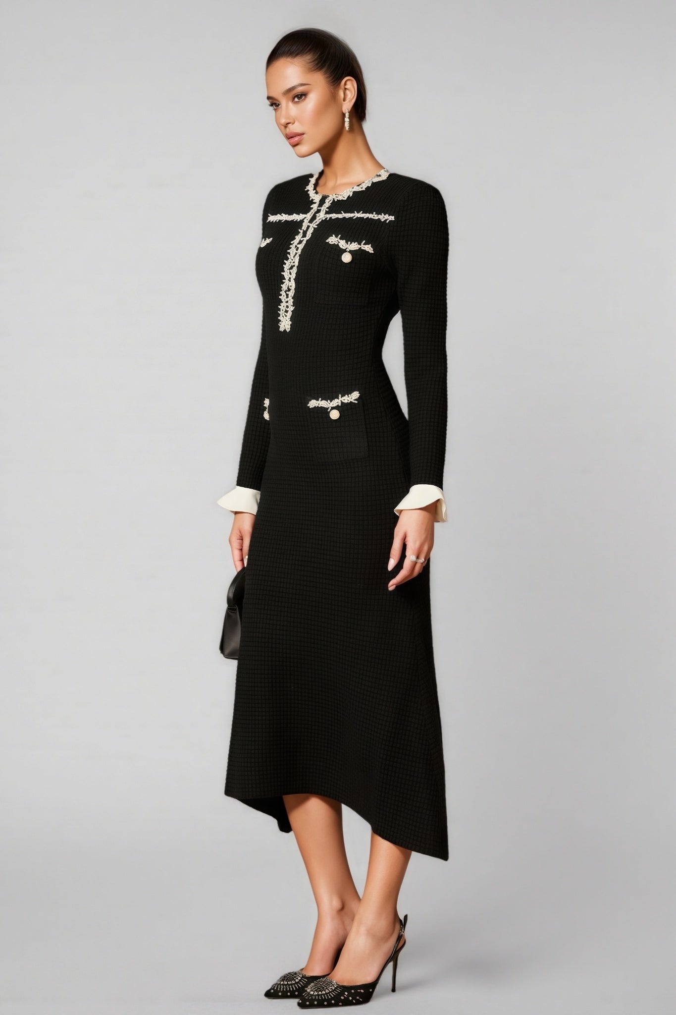 Jamie Trim Pearl Knit Midi Dress