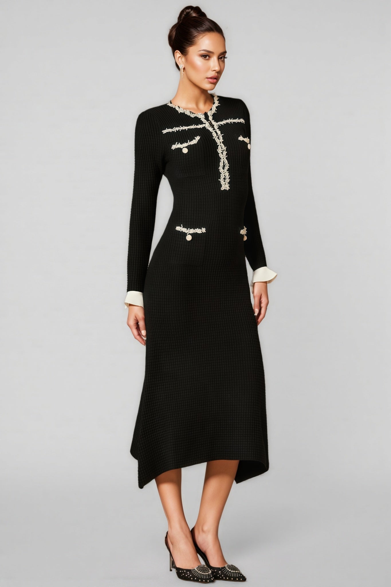Jamie Trim Pearl Knit Midi Dress