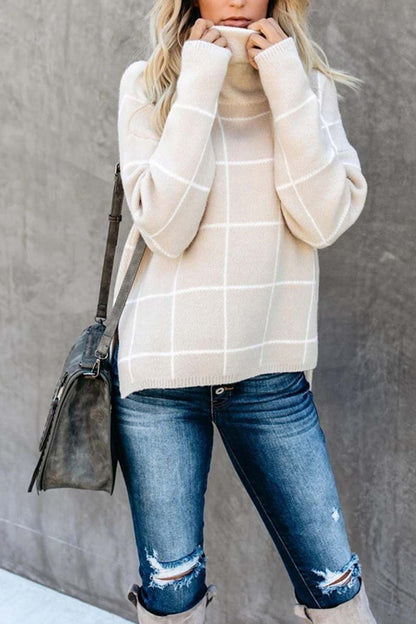 Turtleneck Plaid Sweater(5 Colors)