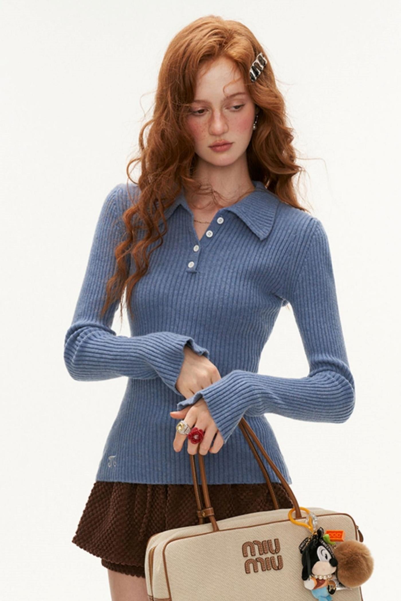 Ribbed Polo Sweater Sleeveless/long Sleeve