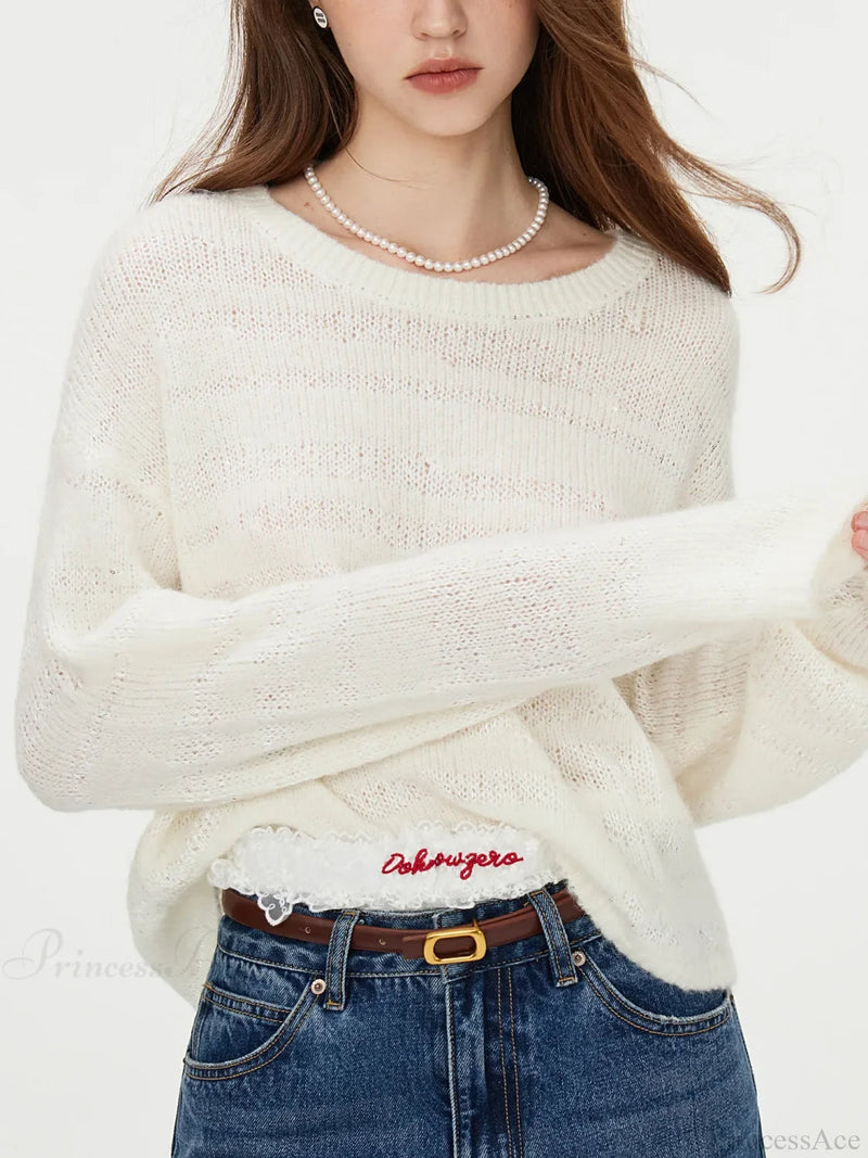 8.7% Wool Round Neck Drop Sleeve Sweater