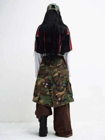 Camouflage Cargo Skirt Pinstripe Wide-leg Pants