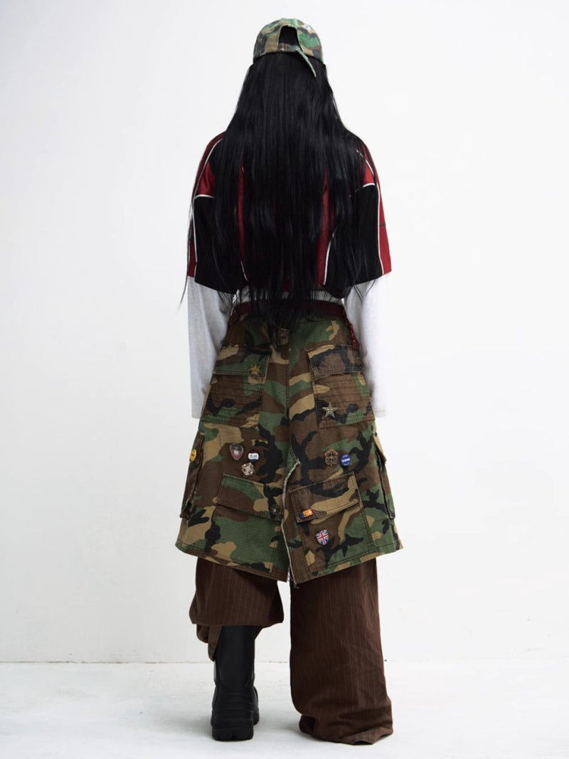 Camouflage Cargo Skirt Pinstripe Wide-leg Pants