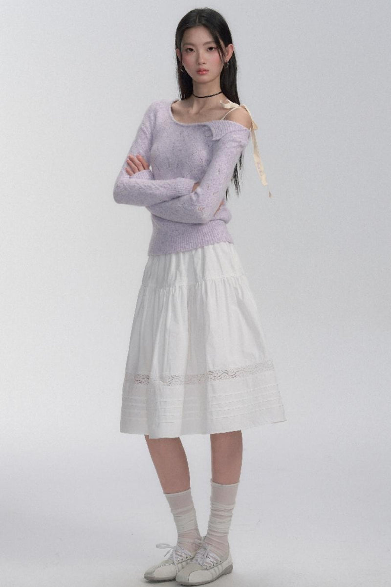 Lavender Diamond Pattern Knit Blouse
