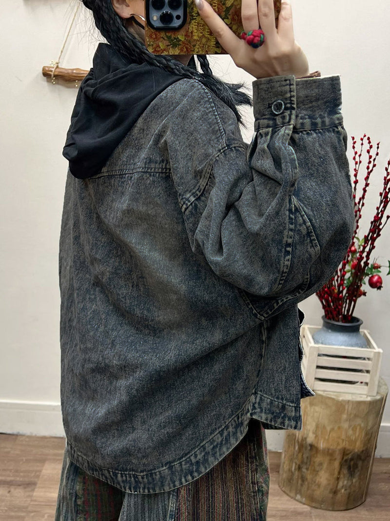 Spring Retro Irregular Patch Pocket Denim Coat At1031