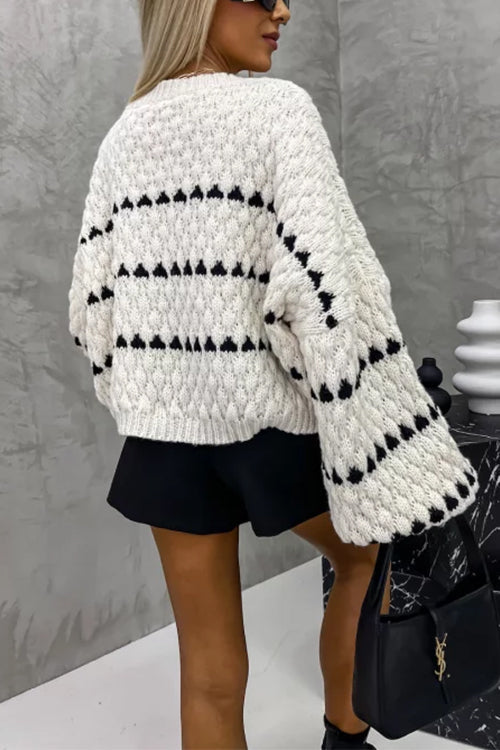 Lantern Sleeves Color Block Chunky Knit Sweater