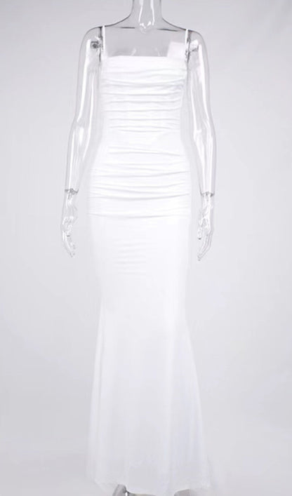 White Draped Corset Maxi Dress