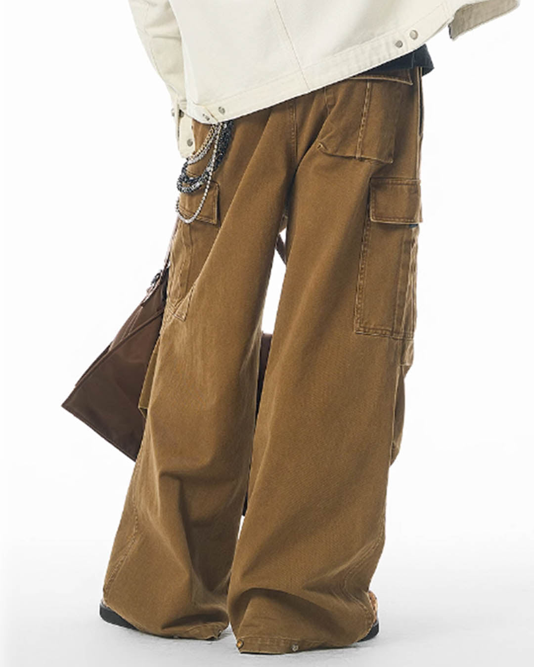 Washed Pleated Wide Leg Cargo Pants