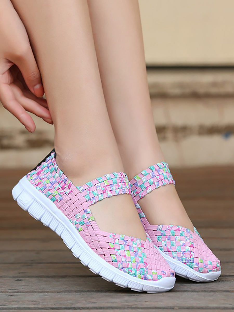 Summer Colorblock Weave Flat Shoes Rr1017