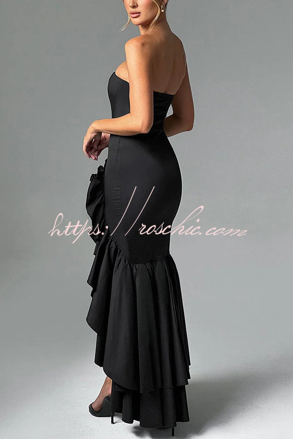 Off-shoulder Slim Fit Irregular Hem Maxi Dress