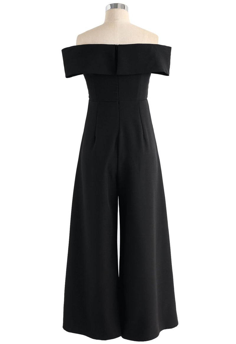 Eternal Sweet Cross Breast Off-shoulder Jumpsuit in Black