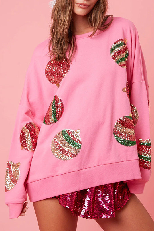 Christmas Egg Sequined Long Sleeve Sweatshirt