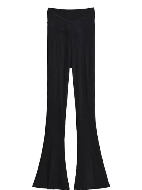 Knit Skinny Flared Trousers Split Out Trousers for Cross Low Waist White Flared Pants New
