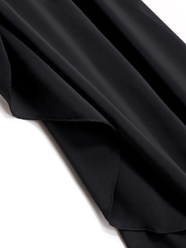 Irregularity Loose Falbala Split-joint Spaghetti-neck Maxi Dresses