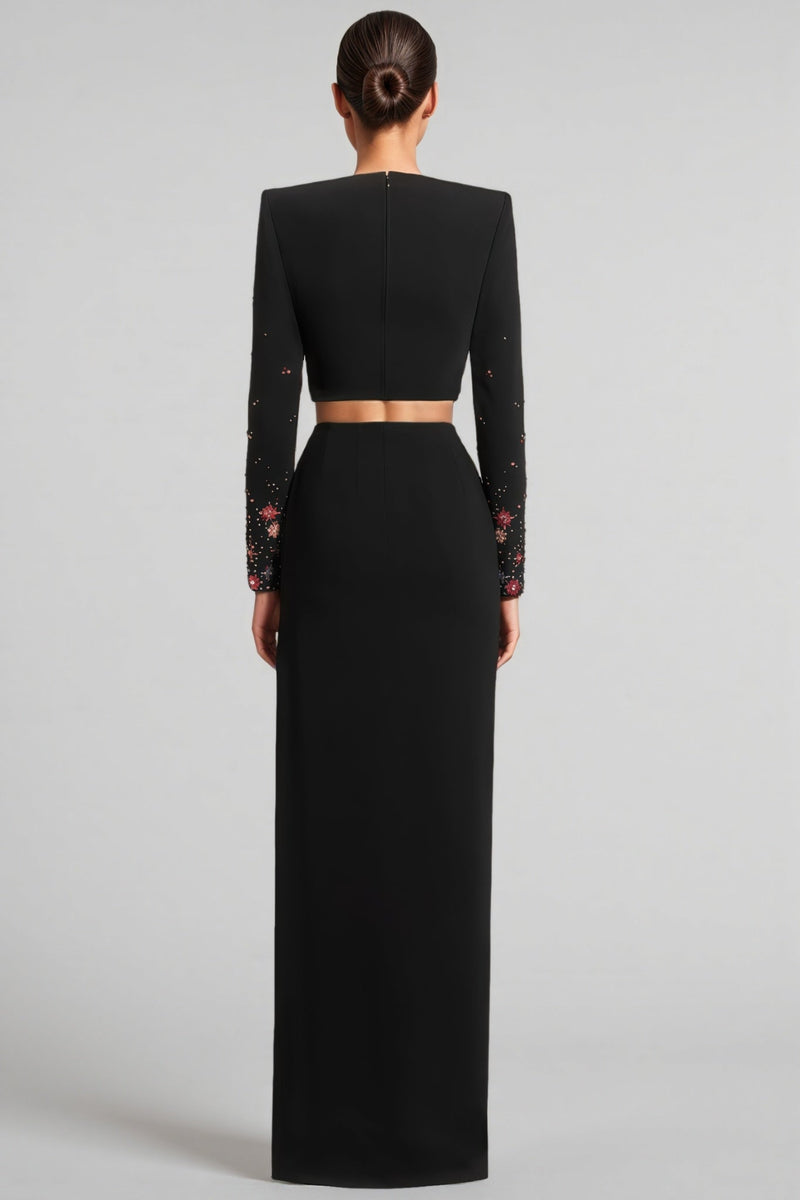 Keirt Black Rhinestone Stud Maxi Dress Set