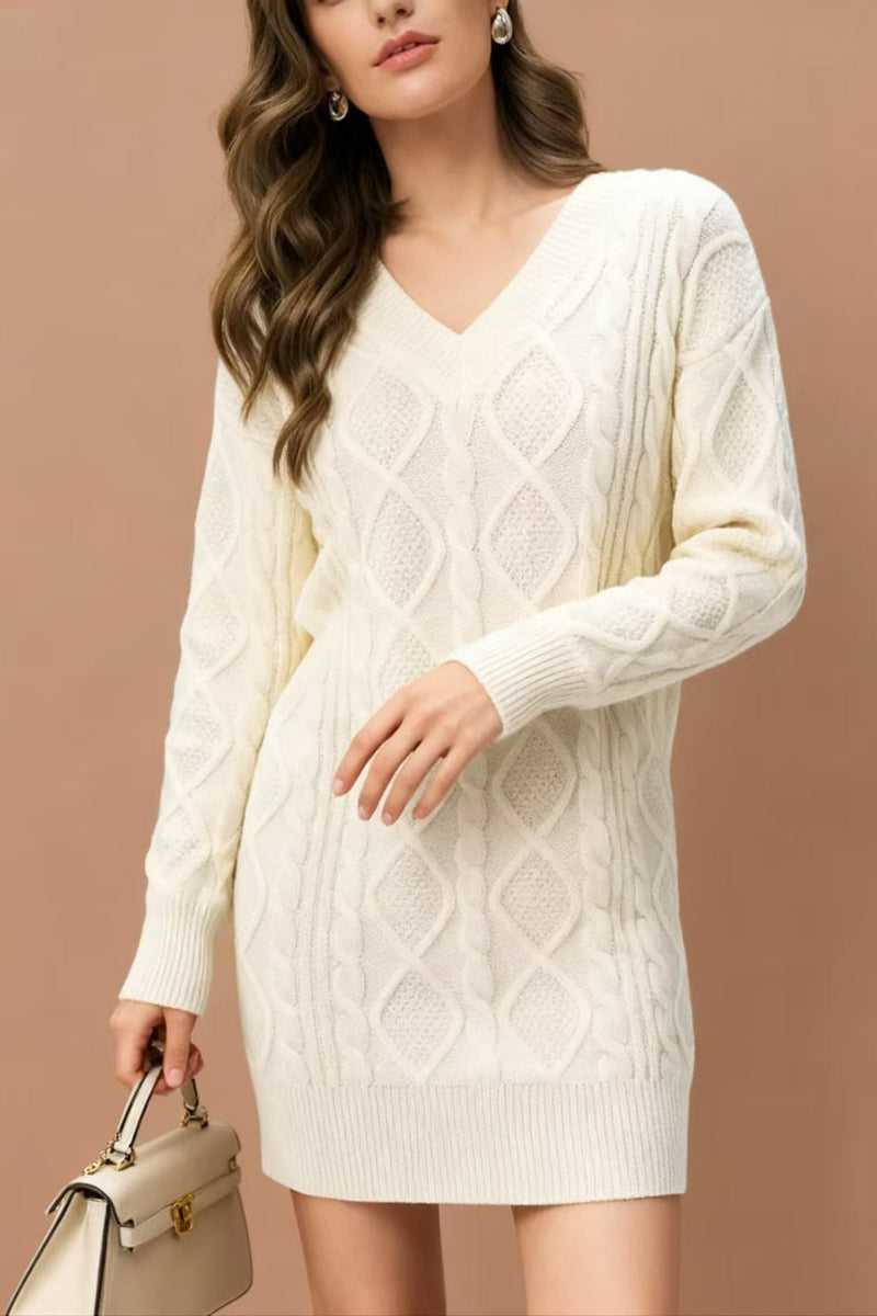 V-neck Cable-knit Sweater Mini Dress