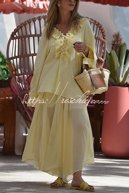 Elastic Waist Drawstring Maxi Skirt