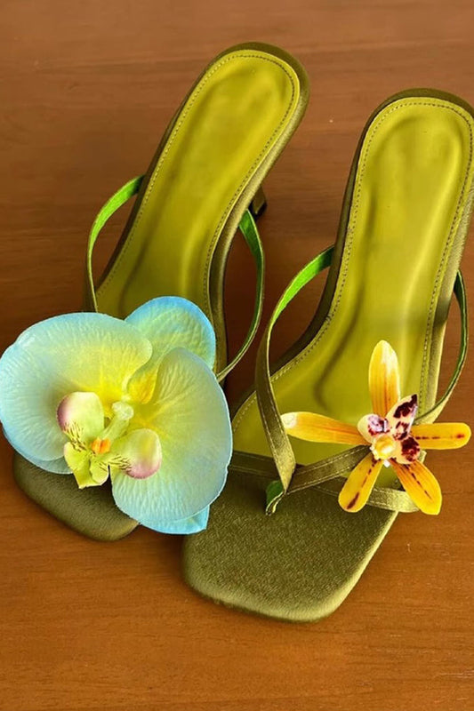 Asymmetric Flower Stiletto Sandals
