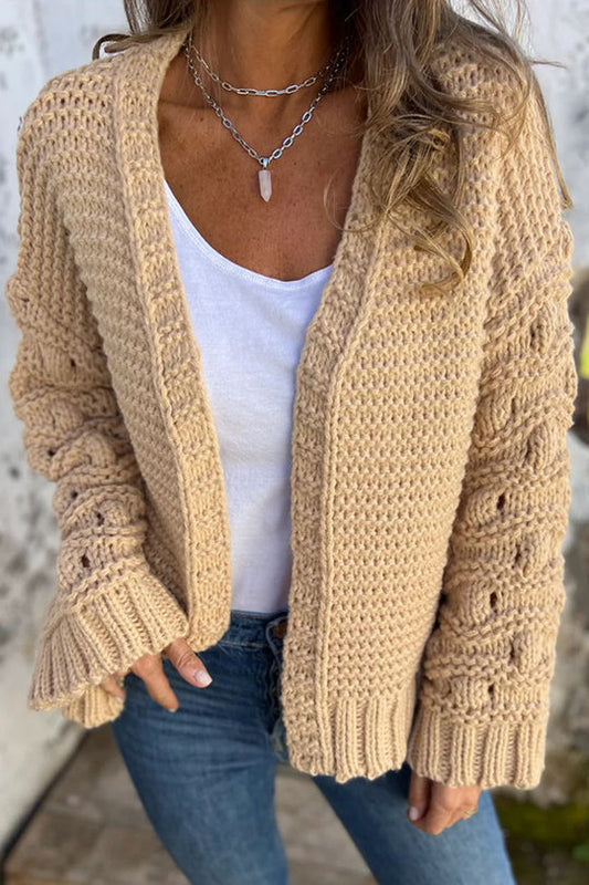 Knit Color V-neck Long-sleeved Cardigan