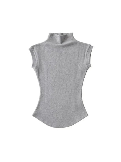 Summer Turtleneck Sleeveless T-shirts Tops Slim Fit Pullovers Causal Tees Shirts Female Basics Tees