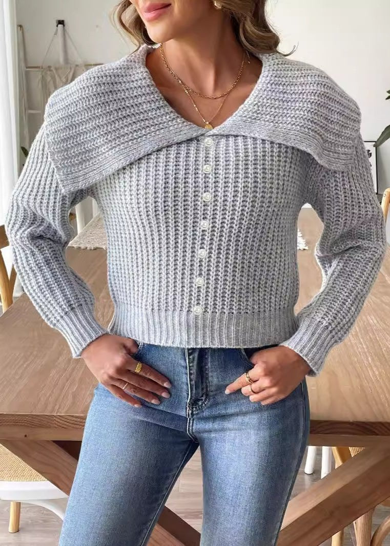 Short Beaded Lapel Sweater - & Stylish