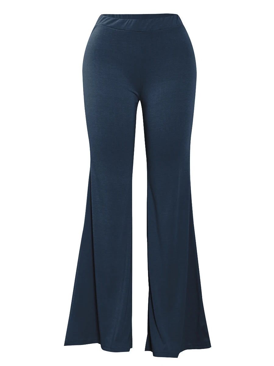 High Waist Flared Stretchy Pants ��s Color Full Length Trousers Home Style