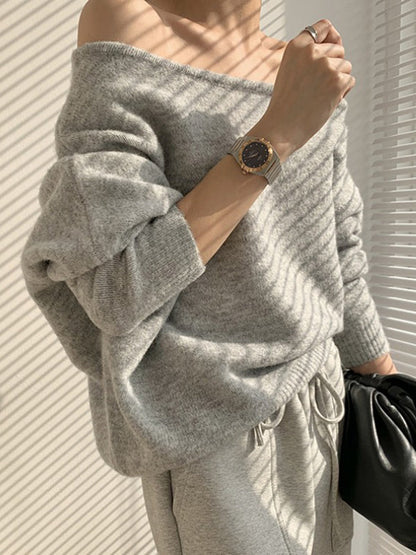 White Off-the-shoulder Long Sleeves Asymmetric Hem Sweater Qx007
